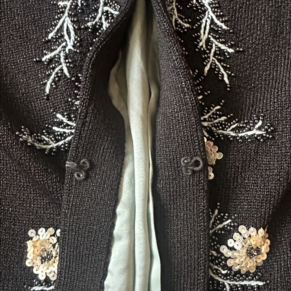 Sigrid Olsen Floral Parisian Party Beaded Sequin Cardigan Sweater Black Size SP
